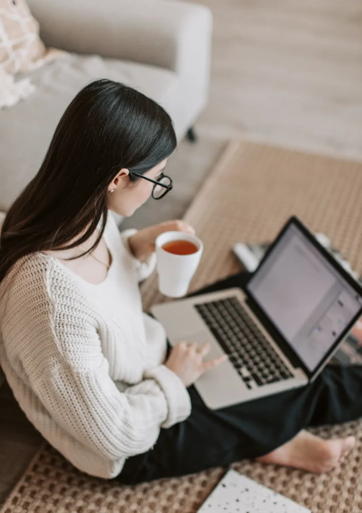 Online Doula Training On Laptop at Home with Tea